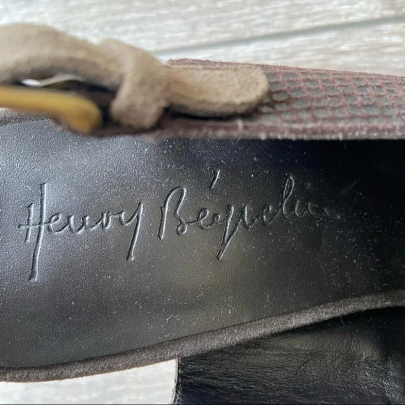 Henry Beguelin Snakeskin Embossed Leather Peep Toe Wood Heel Platform Sandals - Picture 8 of 14